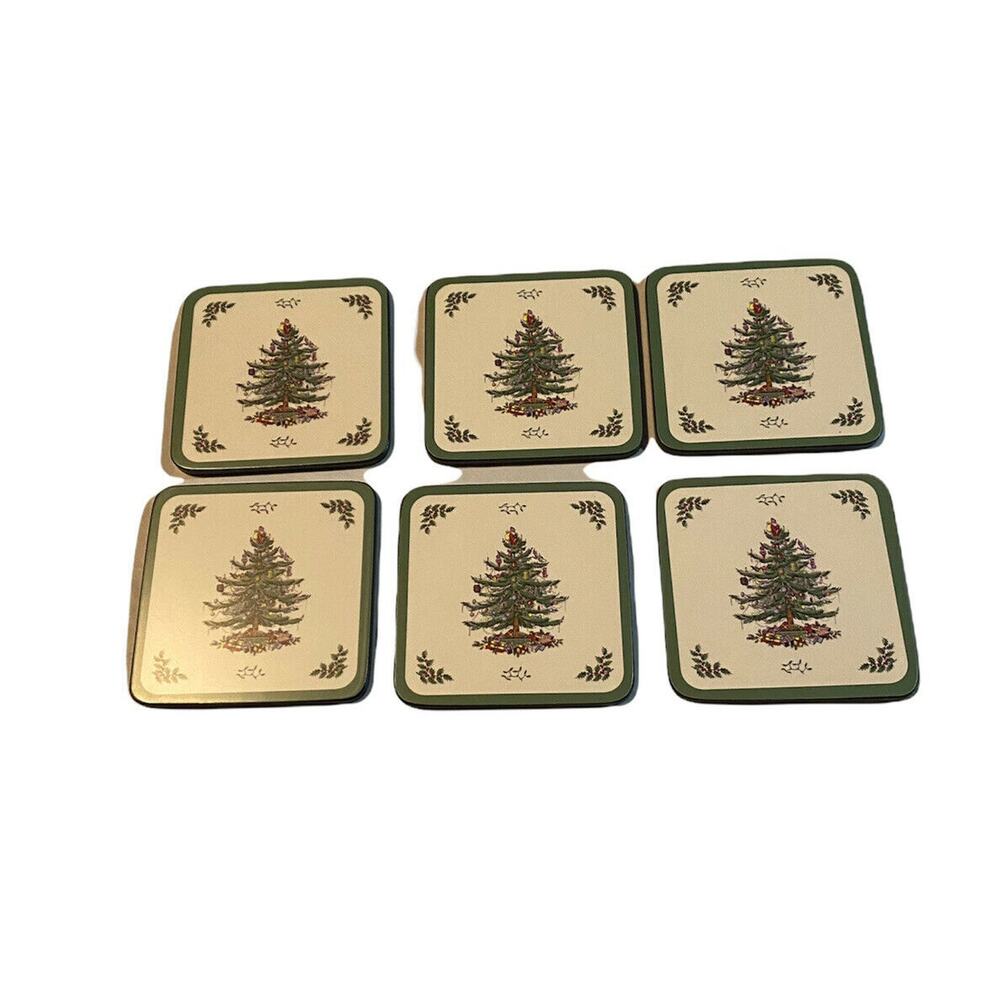 Pimpernel Christmas Tree Coasters Collection Cork-Backed  4" Square Set of 6